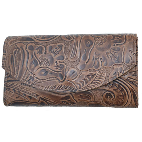 Ladies Leather Organizer Wallet- Brown Floral