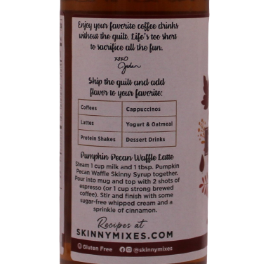 Jordan's Skinny Syrups Pumpkin Pecan Waffle, Sugar Free Flavoring Syrup, 25.4 Fl Ounce