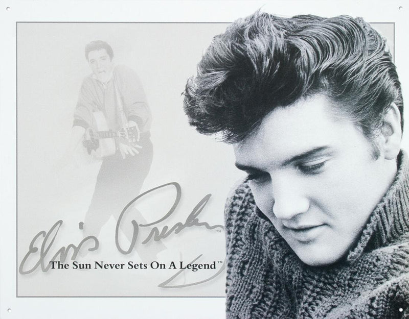 "Elvis Sun Never Sets" tin sign